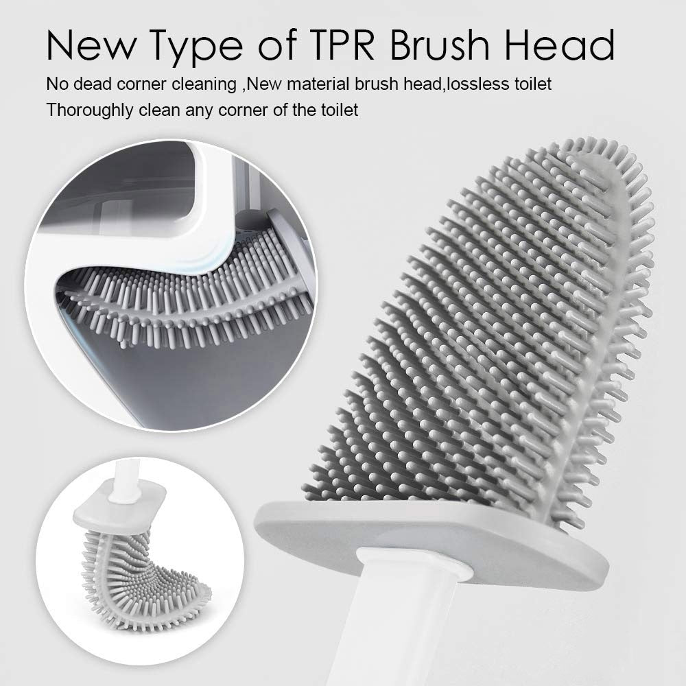 Soft TPR Silicone Head Toilet Brush with Holder