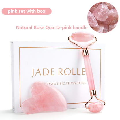 Beauty Natural Rose Quartz Jade Roller Gua Sha Set