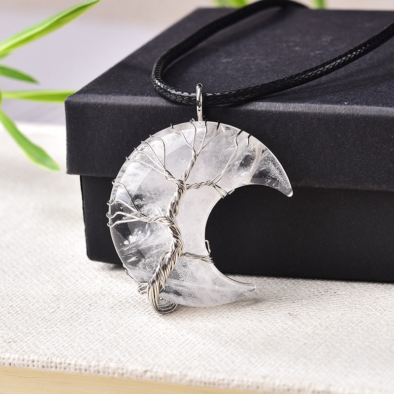 1 Piece Natural Crystal Pendant Tree Of Life Moon Shape