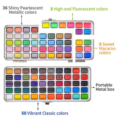 Solid Watercolor Paint Set Contains Macaron Glitter