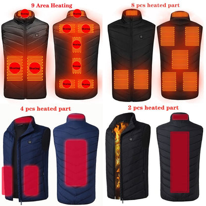 9 Areas Heated Vest Jacket USB Men Winter Electrical Heating Jacket