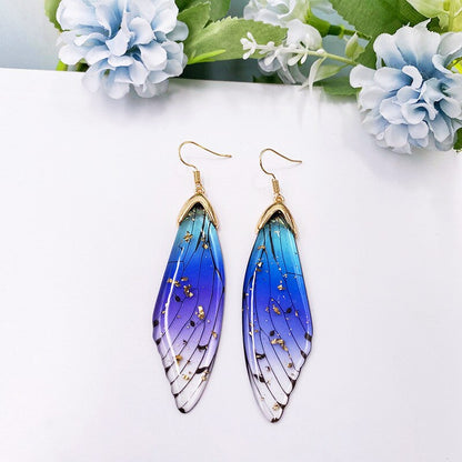 Fairy Rainbow Gradient Resin Butterfly Wing Drop Earrings