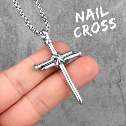 Stainless Steel Black Gold Cross Nails Men Necklaces