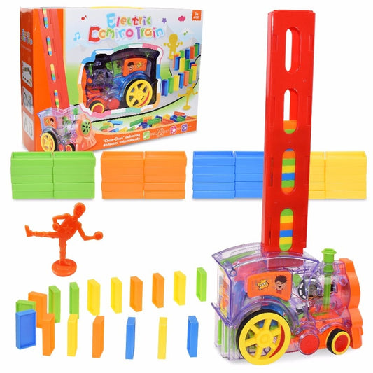 Kids Domino Train Car Set Sound Light Automatic Laying Domino