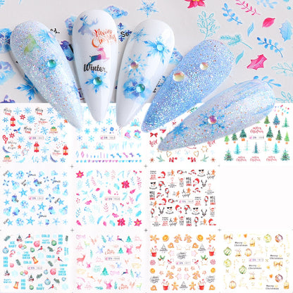 Beauty 12pieces Cute Christmas Nail Stickers Cartoon Animal Design