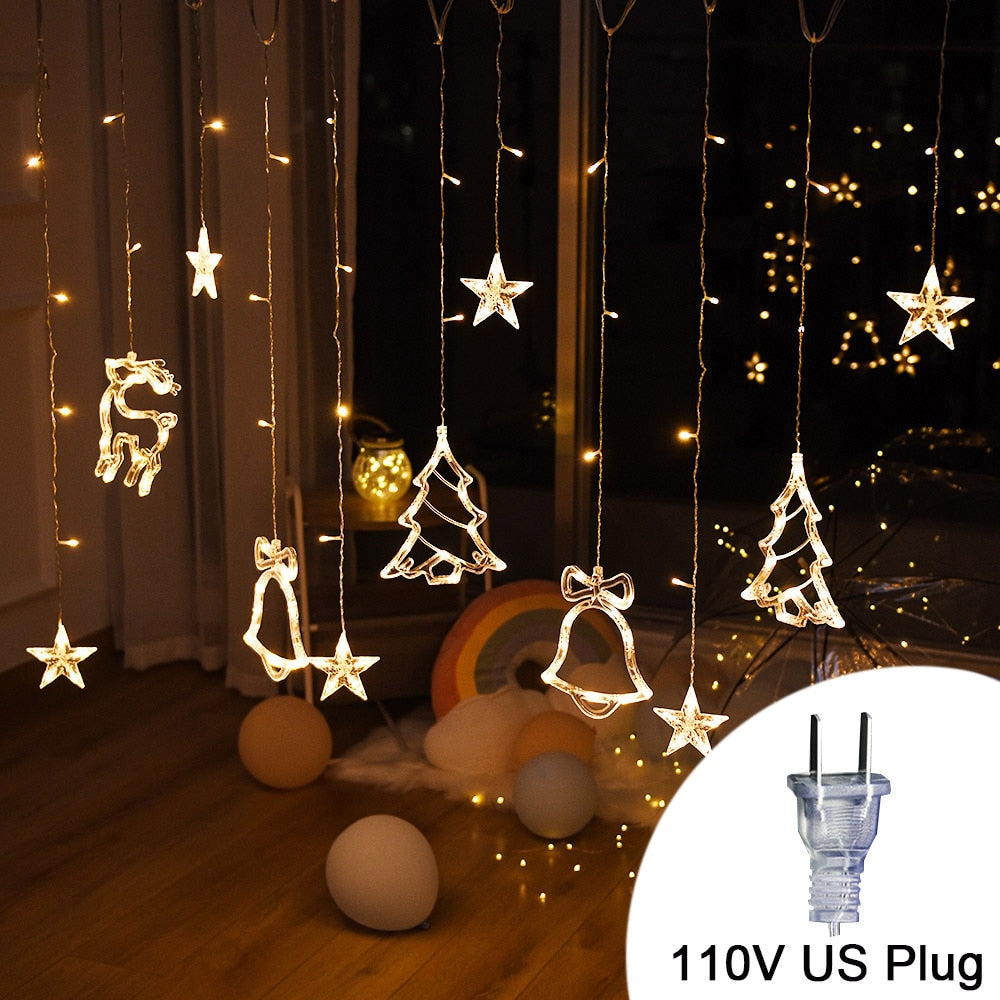 LED Deer Bells Curtain Light EU US Christmas Garland