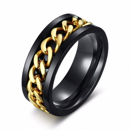 8mm Spinner Ring For Men Stainless Steel Cuba Chain