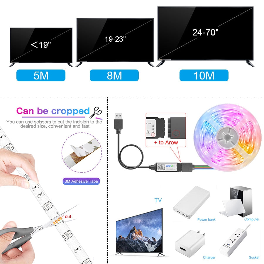 LED Strip Lights Bluetooth USB SMD 5V RGB LED Lamp