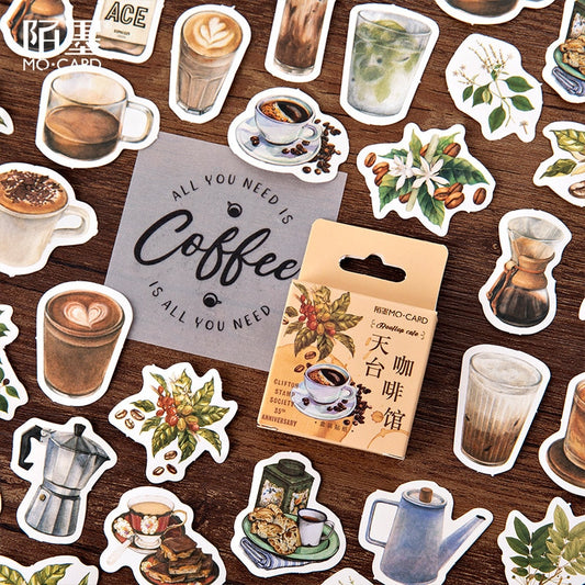 Vintage Rooftop Coffee Shop Stickers Set