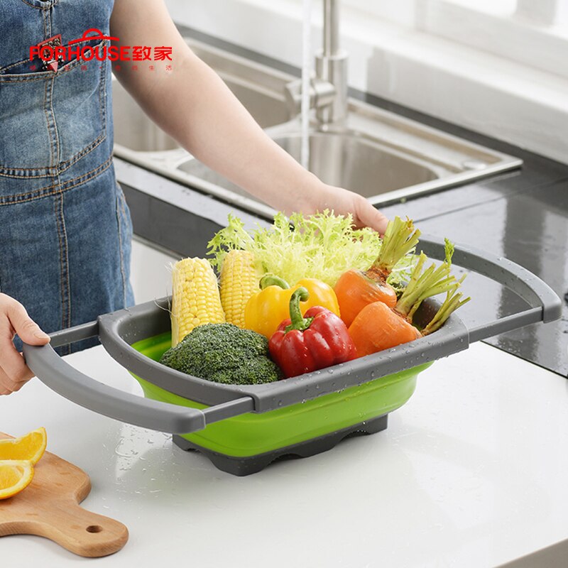 Silicone Telescopic Folding Drain Basket Colander Strainer