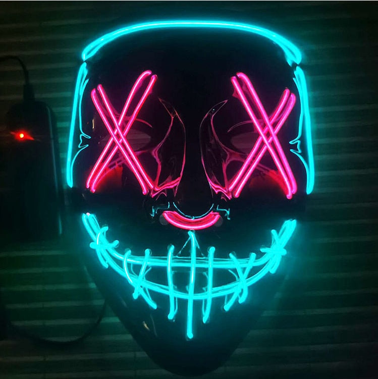 Led Mask Halloween Party Masquerade Masks Light Glow In The Dark Horror