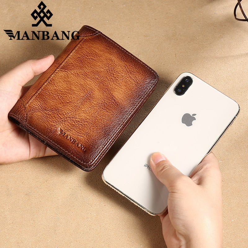 HOT Genuine Leather Men Wallet Small Mini Card Holder