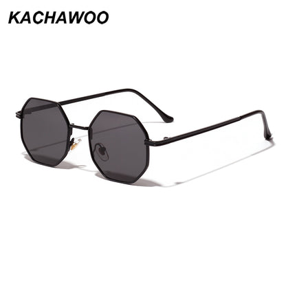 Kachawoo octagon sunglasses women gold black brown small sun glasses