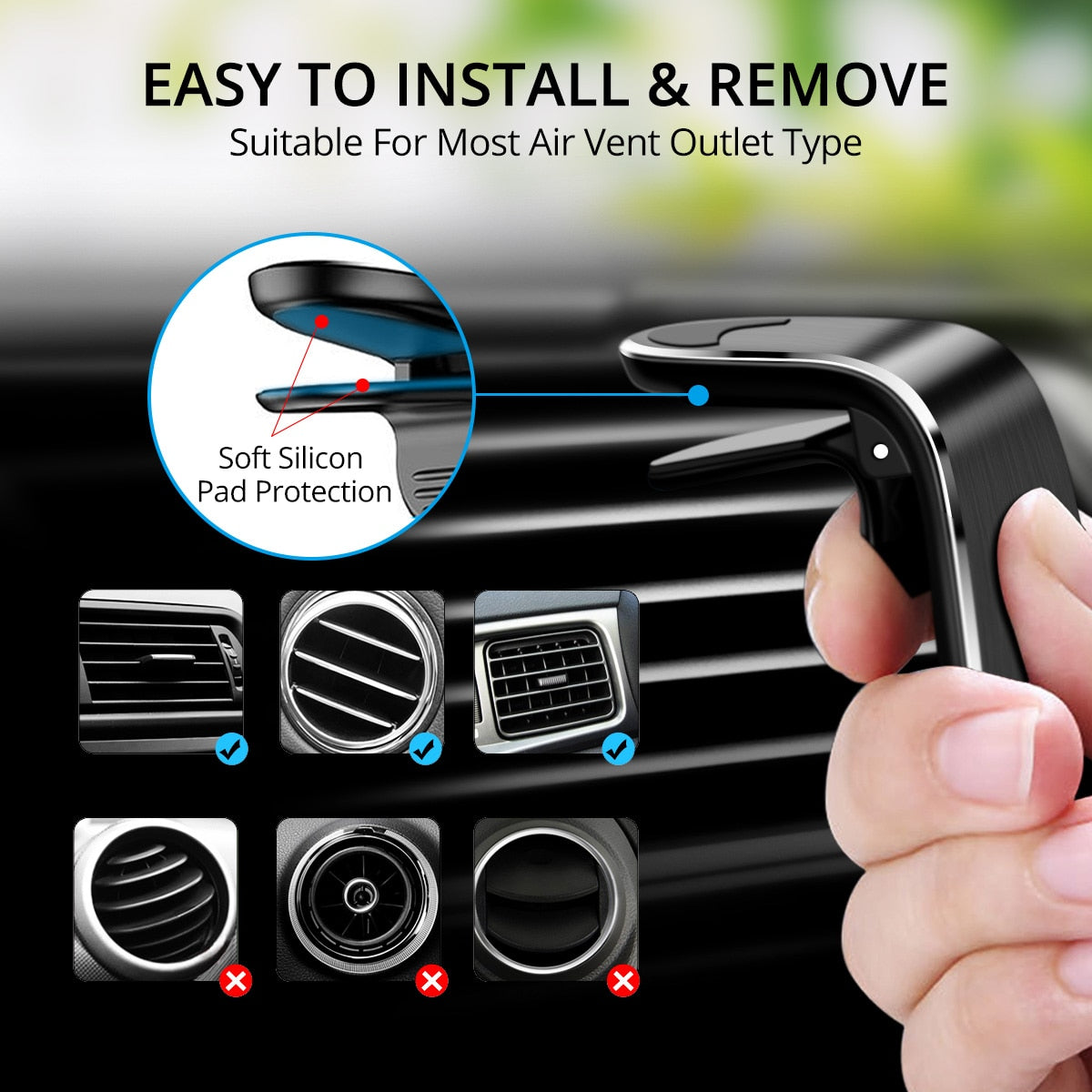 Magnetic Car Phone Holder Air Vent Clip Mount Stand