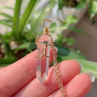 Natural Stone Pendant Wire Wrap Crystal Necklace