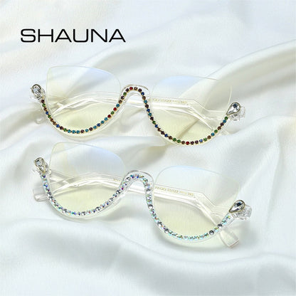 Retro Semi-Rimless Cat Eye Women Glasses Frame Luxury Diamond Clear