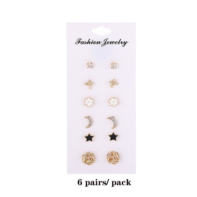 12 Pair Pack Shiny Wedding Stud Earrings Set