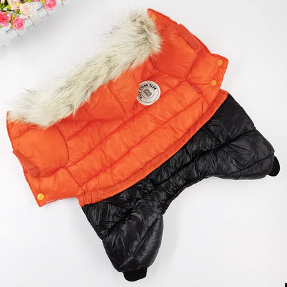 Thicken Warm Pet Down Coat Fur Hooded Jumpsuit