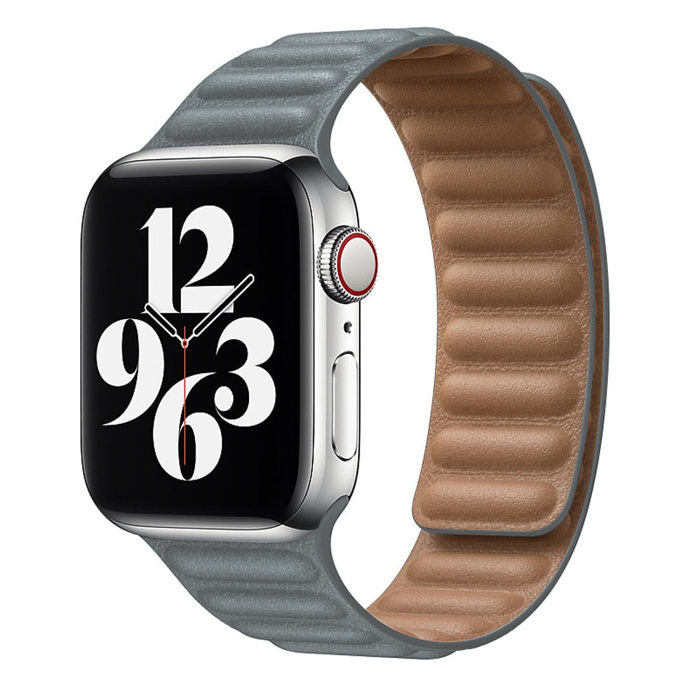 Leather link loop Magnetic strap For apple watch band