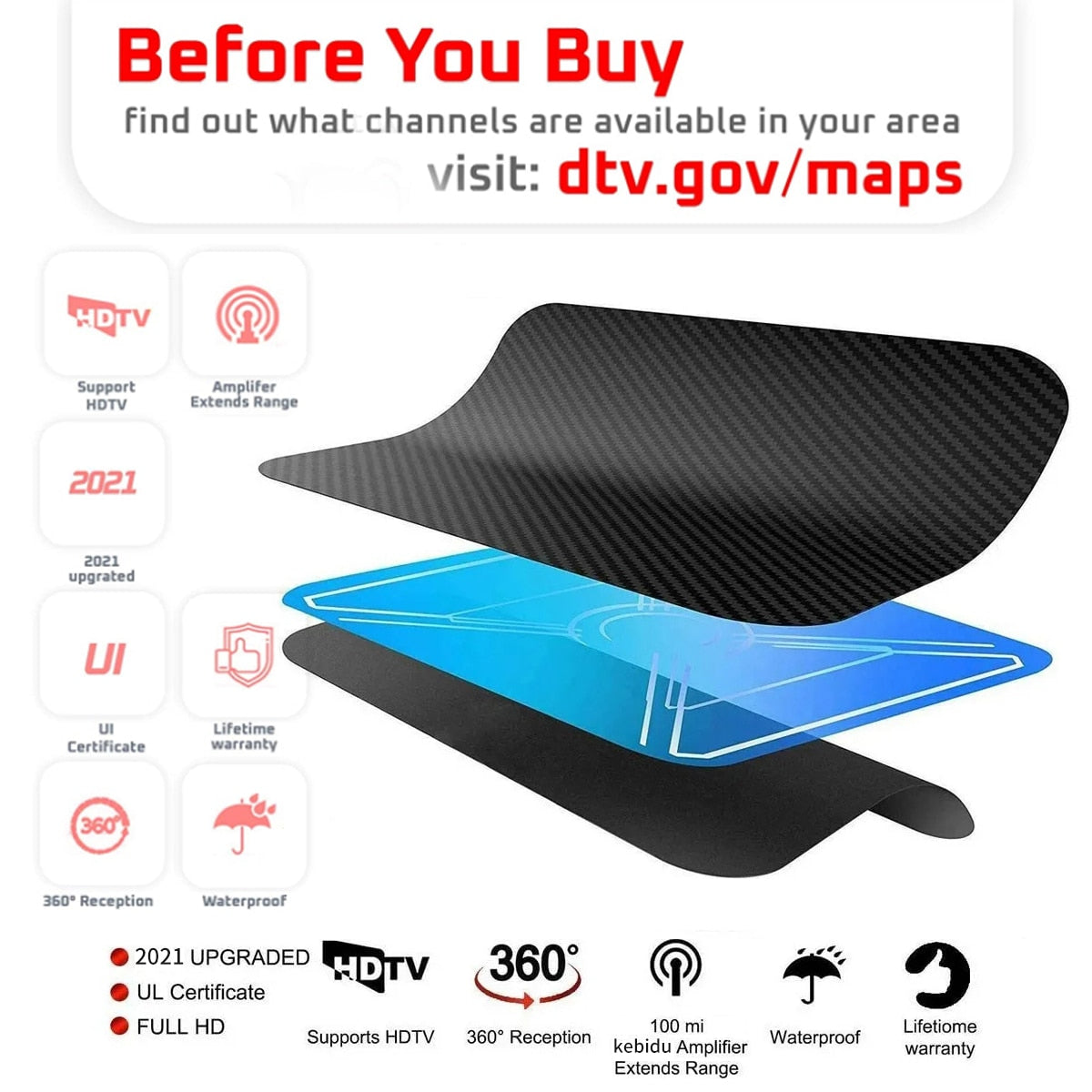 TV Antenna HD TV DTV Box Digital  Aerial Flat