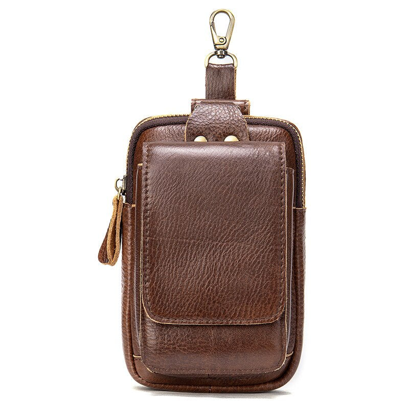 Crazy Horse Leather Waist Packs Belt Phone Bag