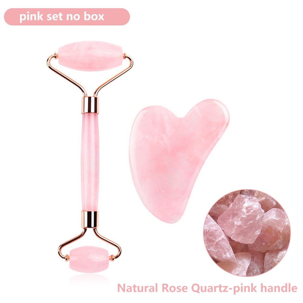 Beauty Natural Rose Quartz Jade Roller Gua Sha Set