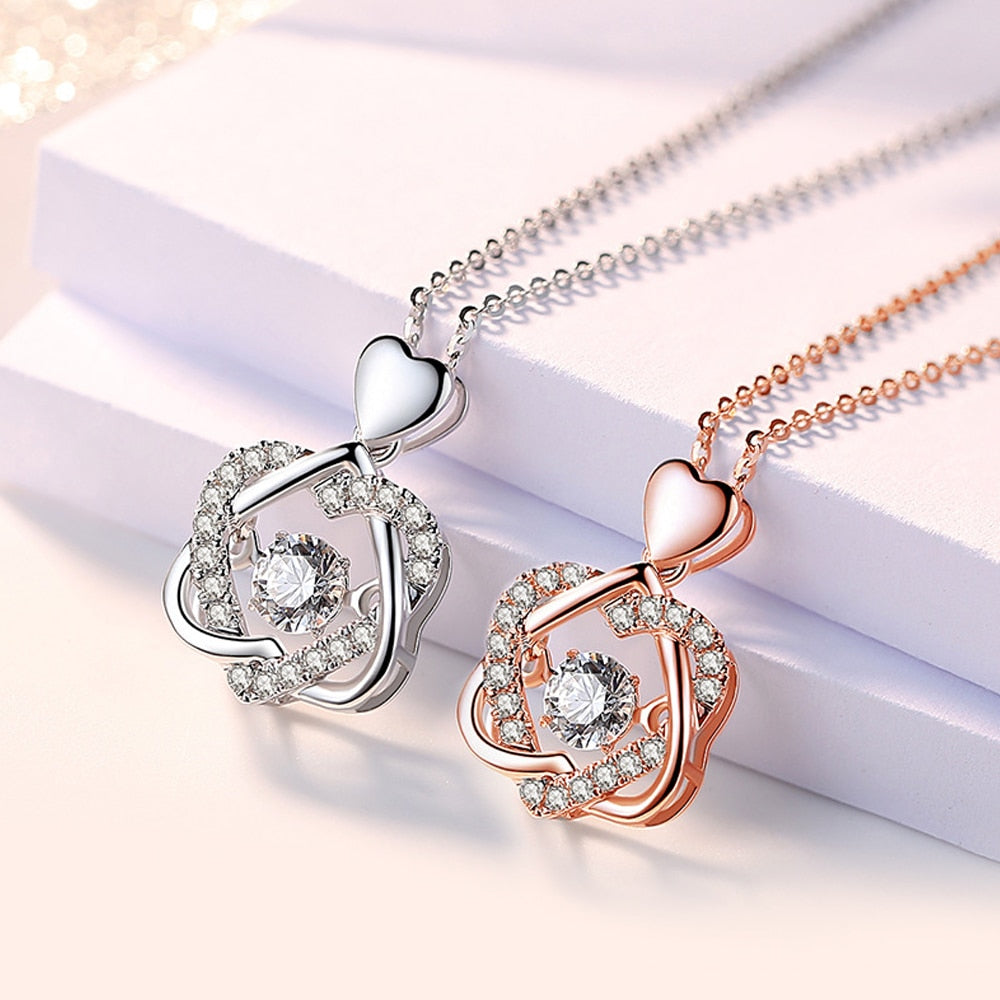 New Cubic Zircon Round Beating Heart CZ Star Necklaces