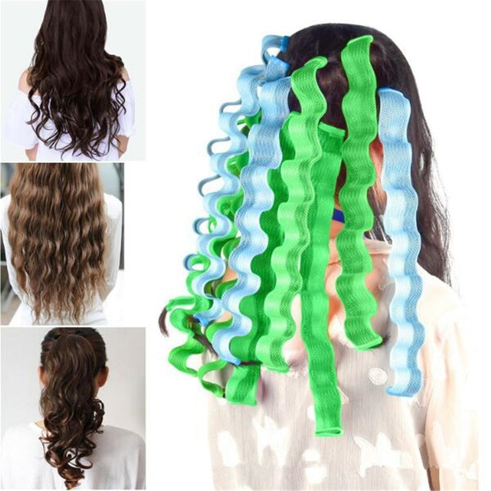 12 pieces DIY Magic Hair Curler Heatless Hair Rollers Sticks Wave