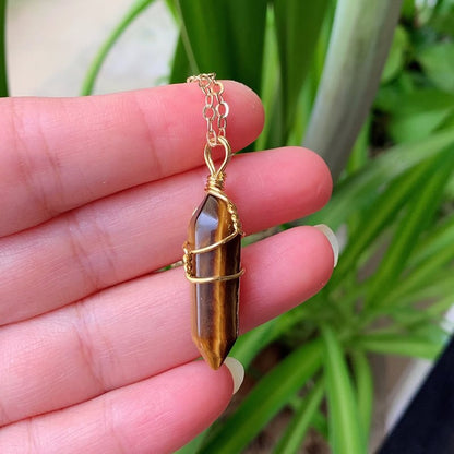 Natural Stone Pendant Wire Wrap Crystal Necklace