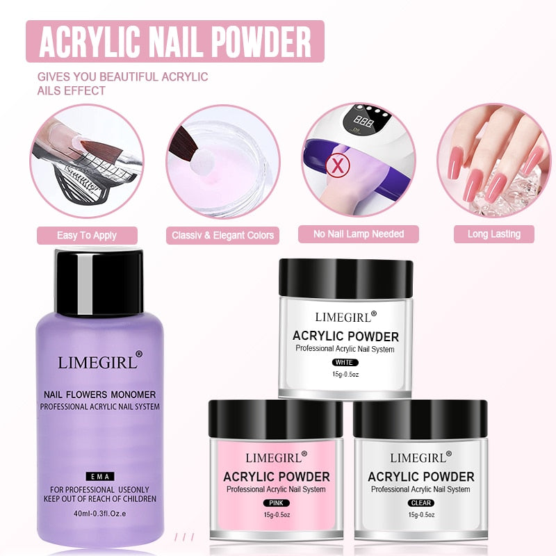 Beauty Acrylic Powder Set Pink White Clear Acrylic Nail Kit for Nails Extension