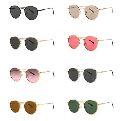 Men's round sunglasses retro metal gold black brown classic sun glasses