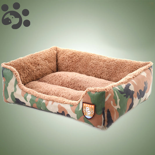 Camo Plush Dog Bed House Baskets Mat Pet Beds