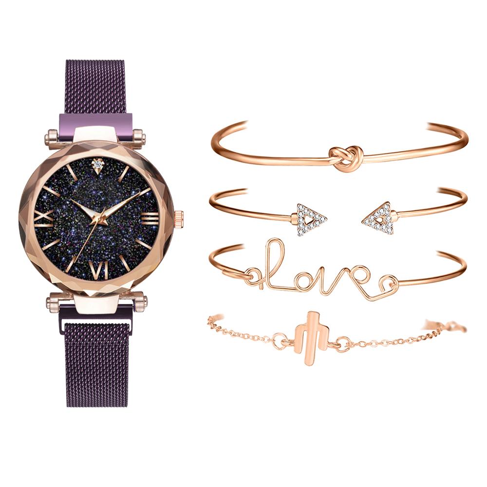 Luxury Brand Rose Gold Starry Sky Dial Watches Women Ladies Crystal Bracelet