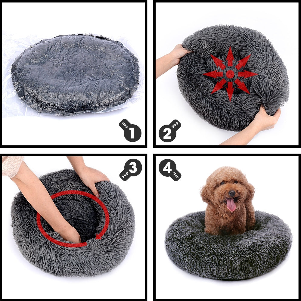 Round Plush Dog Bed House Dog Mat Winter Warm Sleeping Nest