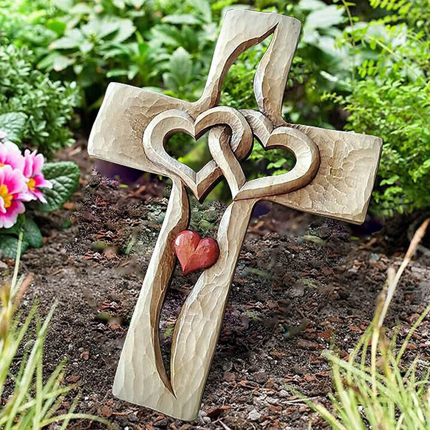 Carved Wooden Cross Intertwined Hearts Acrylic Love Cross