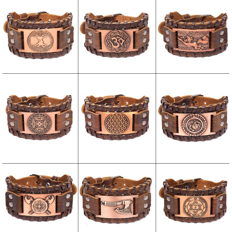 New Trendy Wide Leather Pirate Compass Bracelet