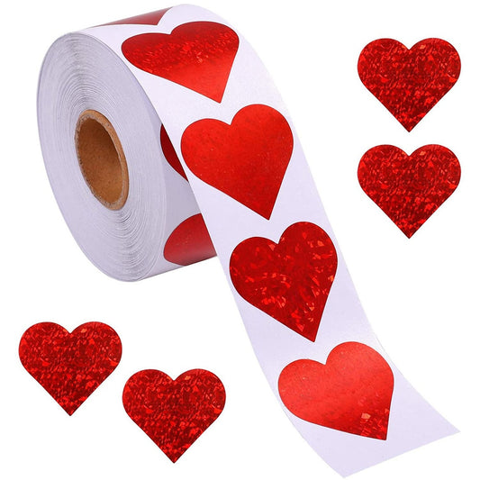 Red Heart Shape Labels Valentine Day Paper Sticker