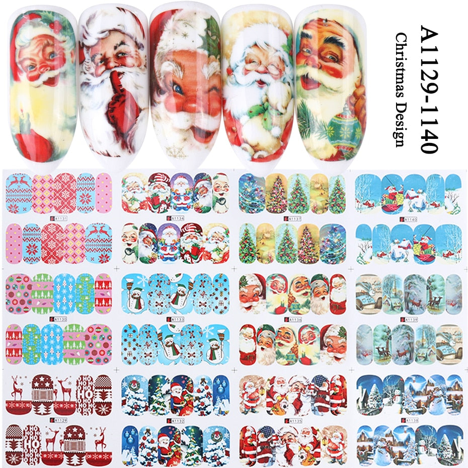 Beauty 12pieces Cute Christmas Nail Stickers Cartoon Animal Design