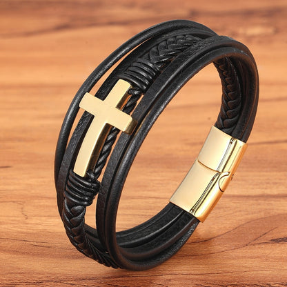 Luxury Multicolor Cross Design Classic  Leather Bracelet