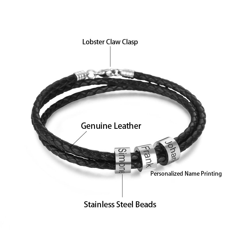 Personalized Mens Braided Genuine Leather Bracelet