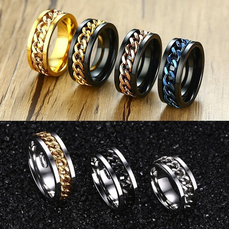 8mm Spinner Ring For Men Stainless Steel Cuba Chain