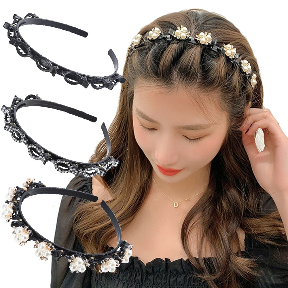 Double Layer Bands Clip Hairbands Plastic Braided