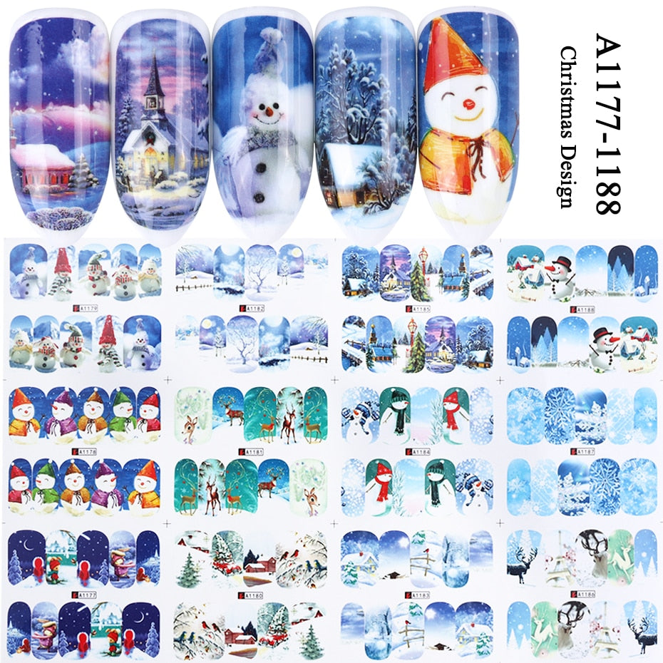 Beauty 12pieces Cute Christmas Nail Stickers Cartoon Animal Design