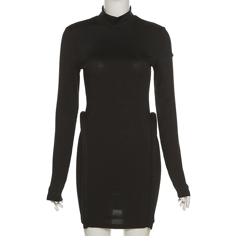 Three Dimensional Decoration Bodycon Long Sleeve Turtleneck