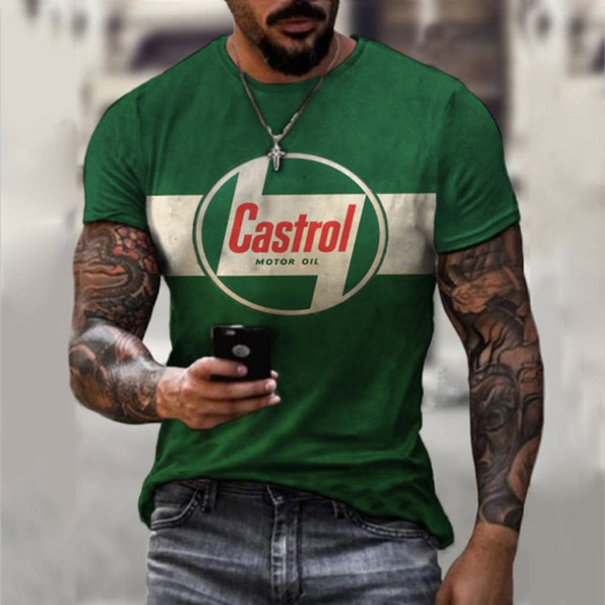 Harajuku Plus Size Castrol Digital Print Men Camisetas