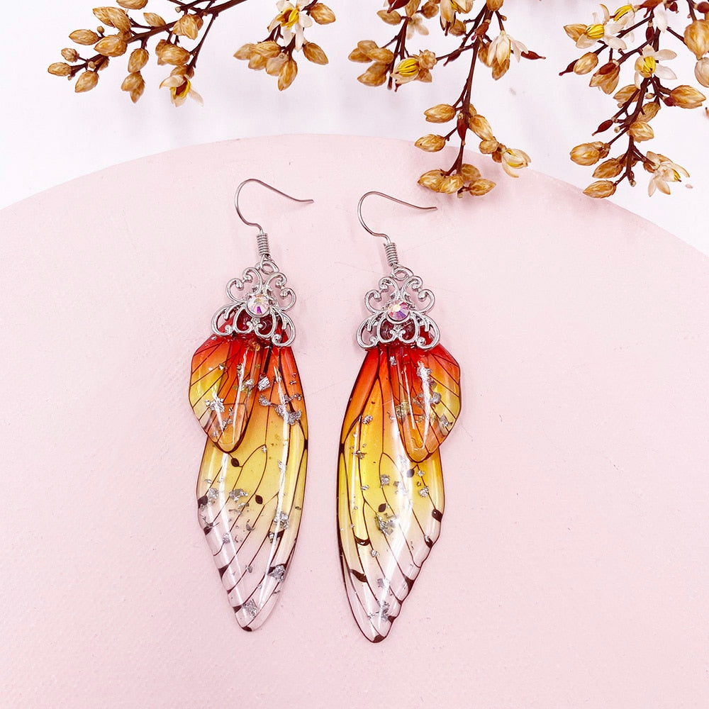 Fairy Rainbow Gradient Resin Butterfly Wing Drop Earrings