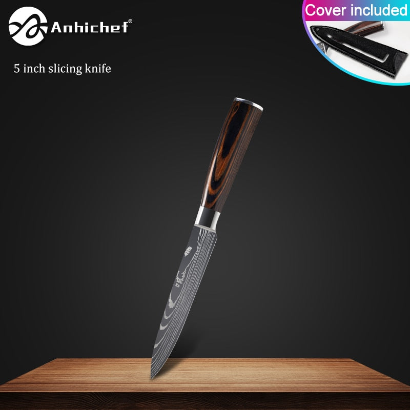 Kitchen Knives Stainless Steel Laser Damascus Knife