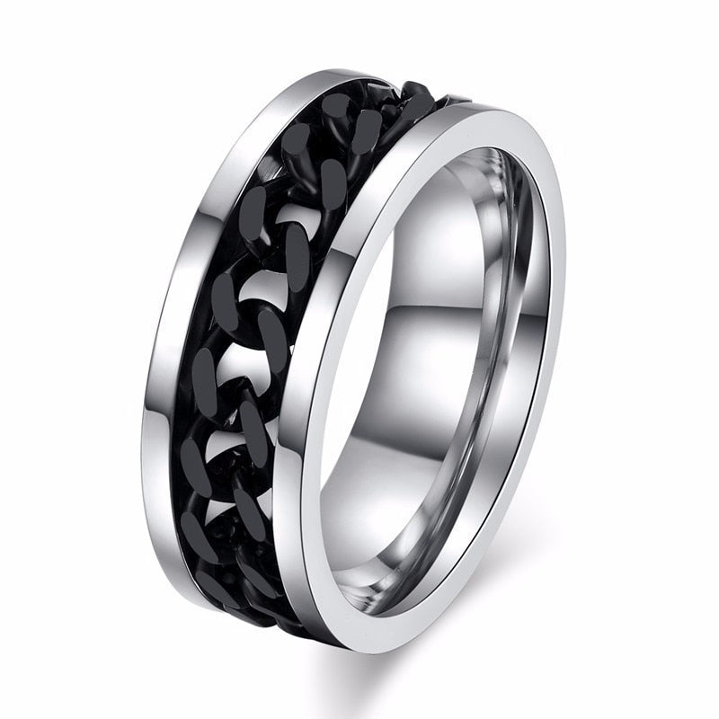 8mm Spinner Ring For Men Stainless Steel Cuba Chain