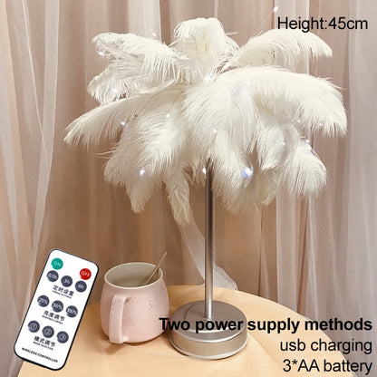 Remote Control Feather Table Lamp Feather Light