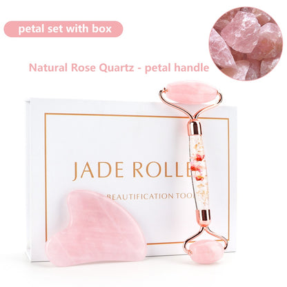 Beauty Natural Rose Quartz Jade Roller Gua Sha Set